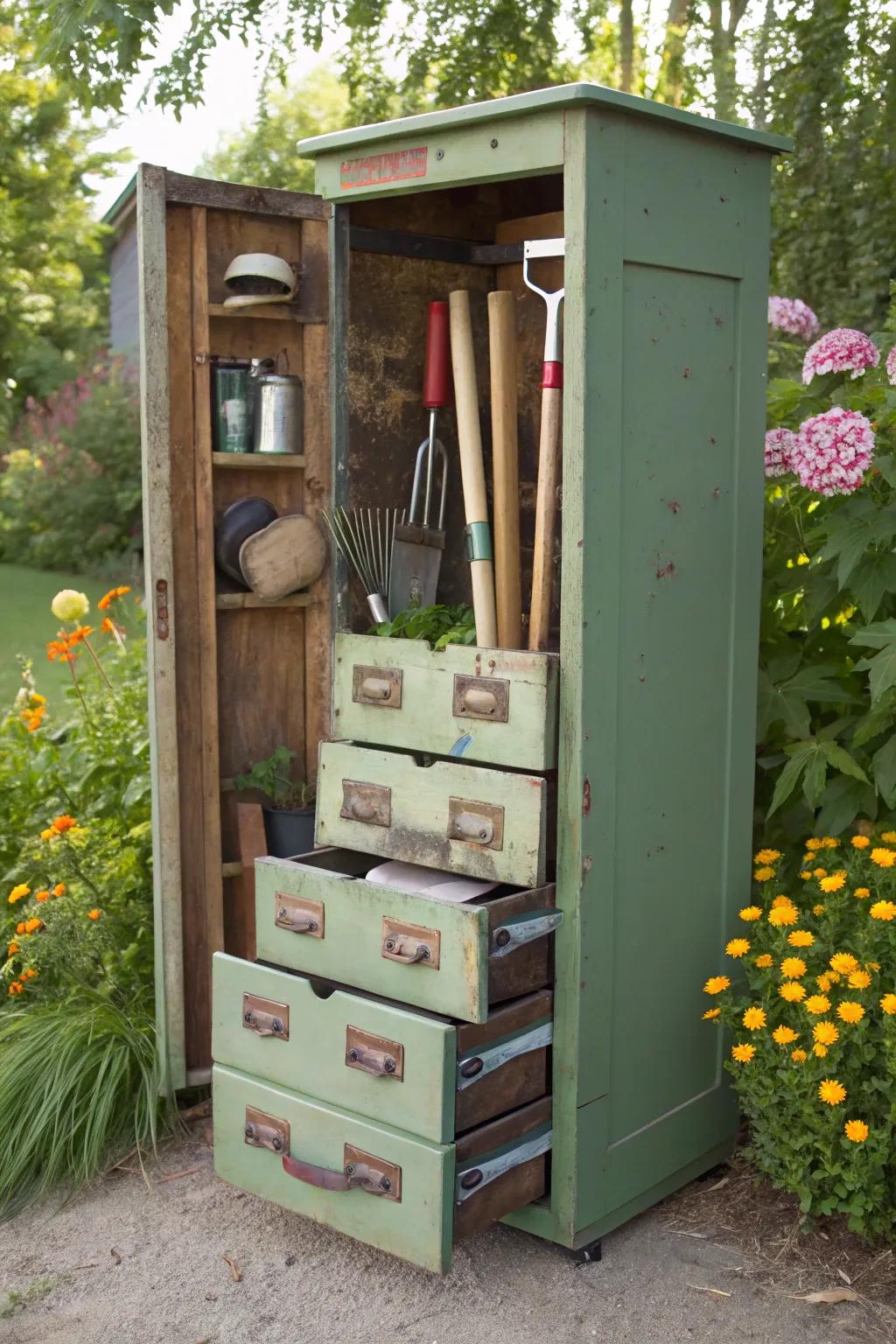 Old furniture gets a new life as practical equipment storage.