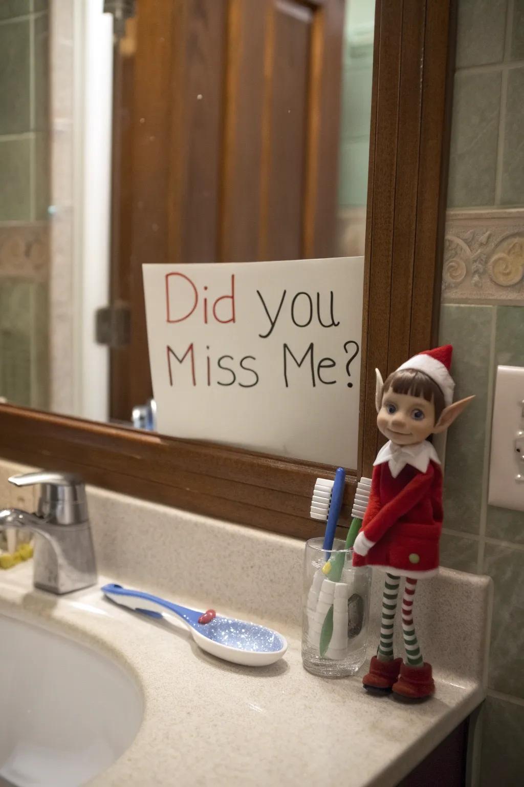 A playful mirror message greets the kids with a smile.