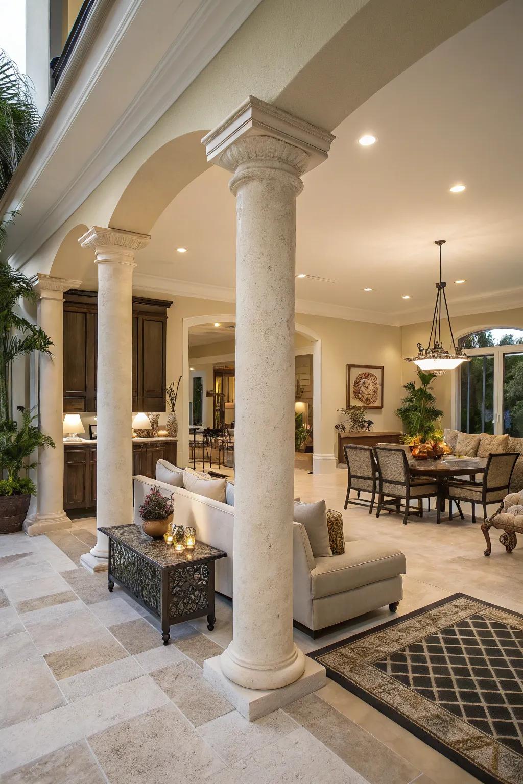 Columns gracefully divide open-concept layouts.