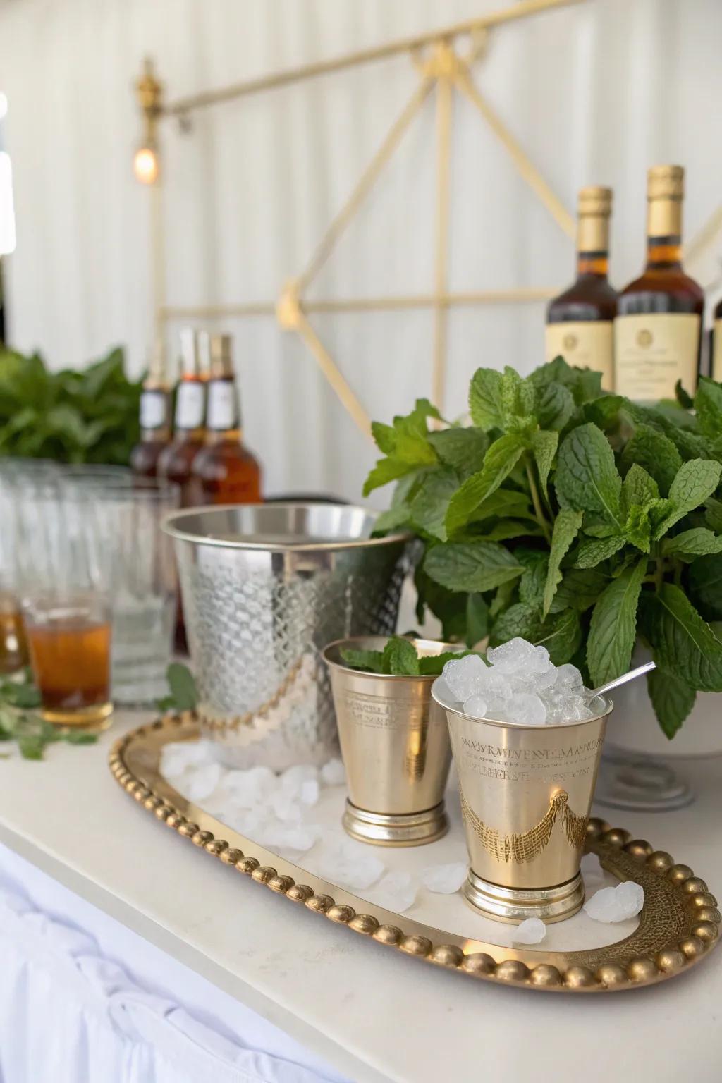 A delightful mint julep station arranged for guests to relish.