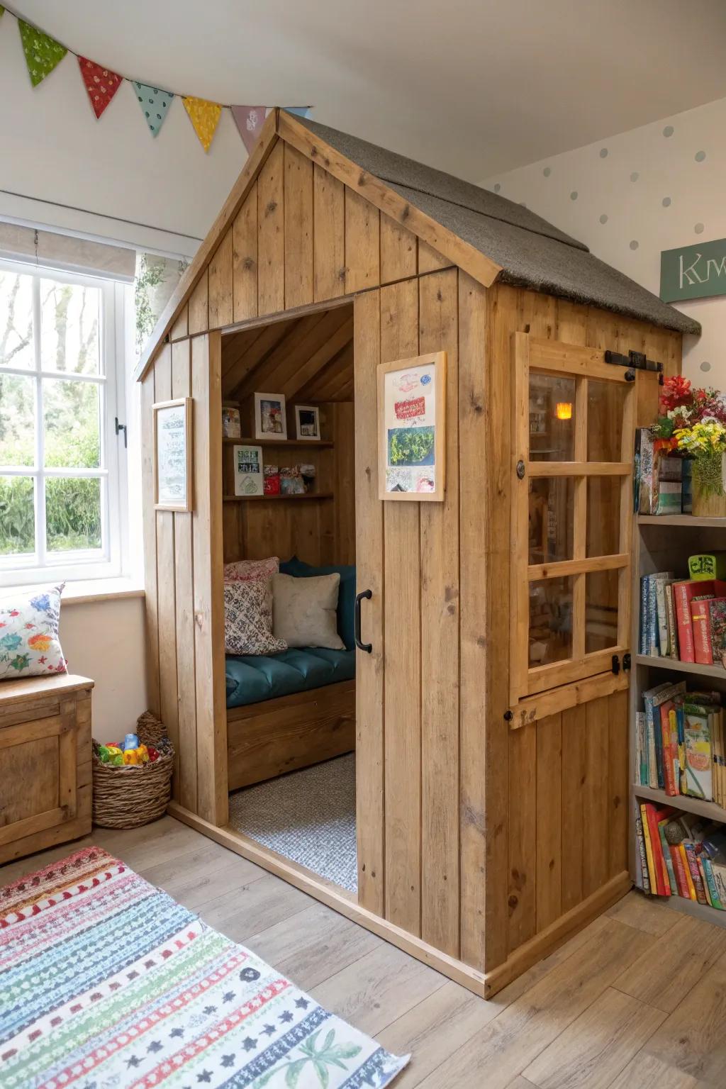A charming bookhouse reading corner for small explorers.