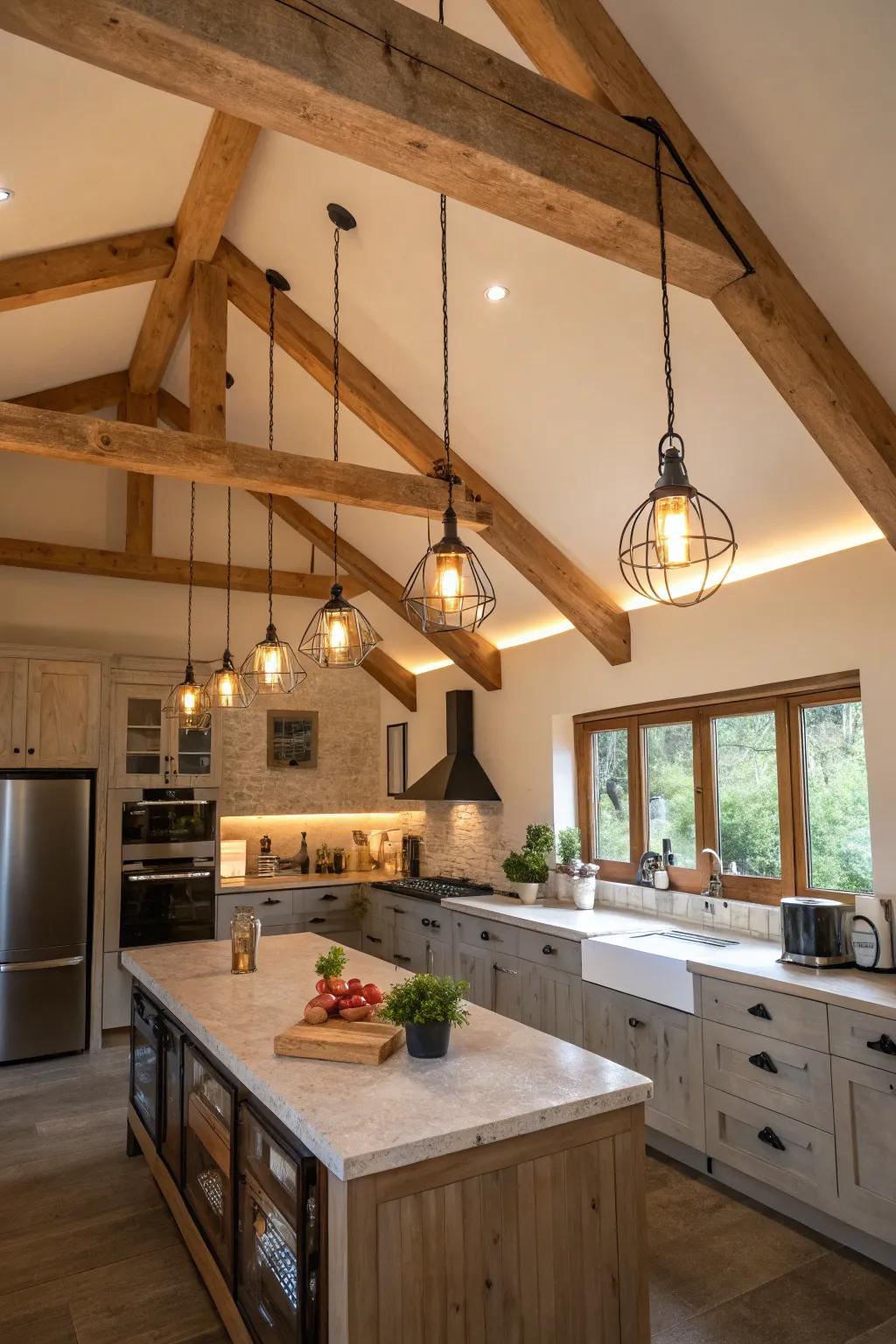 Integrated lighting with beams merges practicality with style.