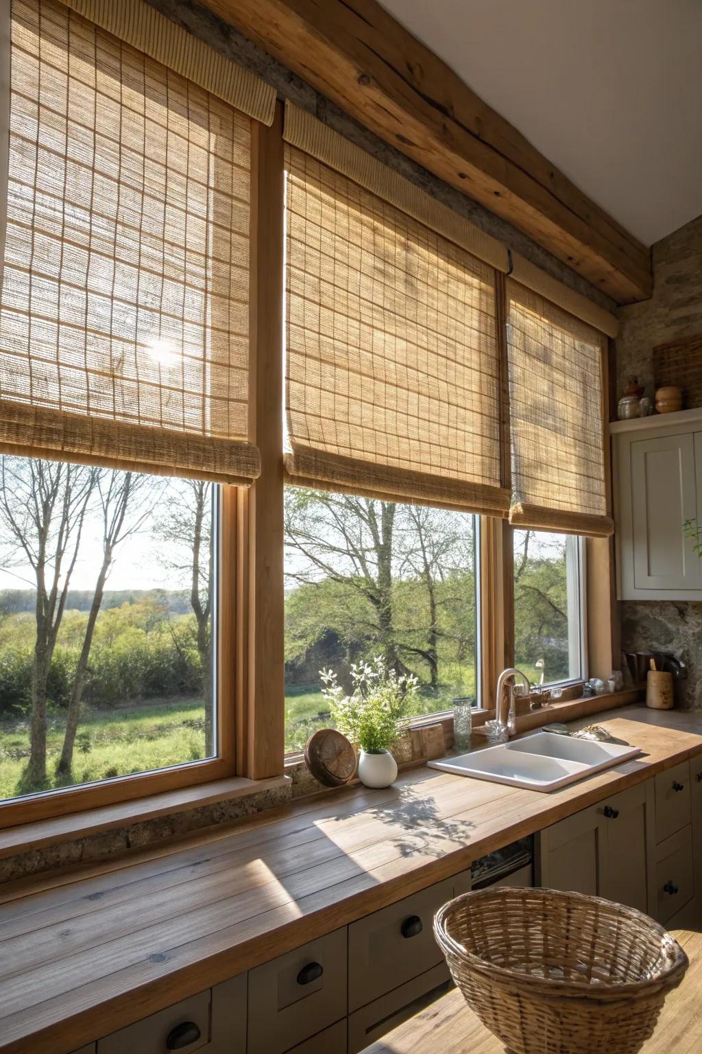 Natural textures highlighted with interwoven wood screens