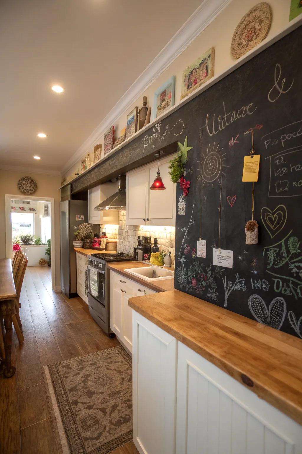 Blackboard finish trims provide a creative and interactive component to your kitchen.