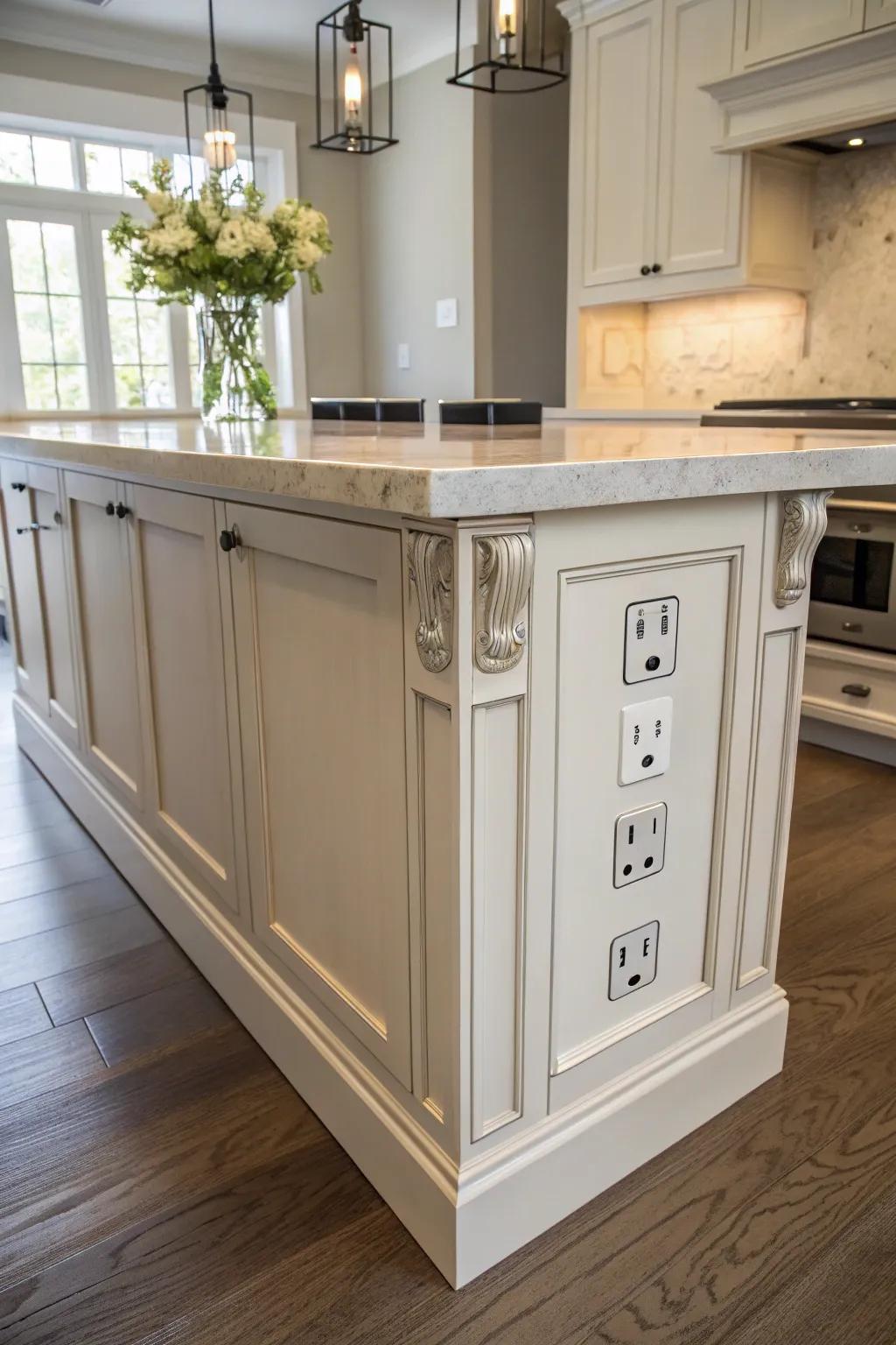 Under-counter connectors maintain uncluttered and pristine surfaces.