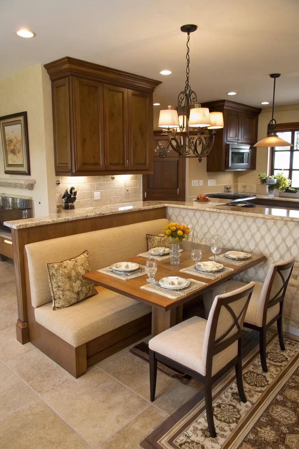 Bench seating gives a dining option that saves space.