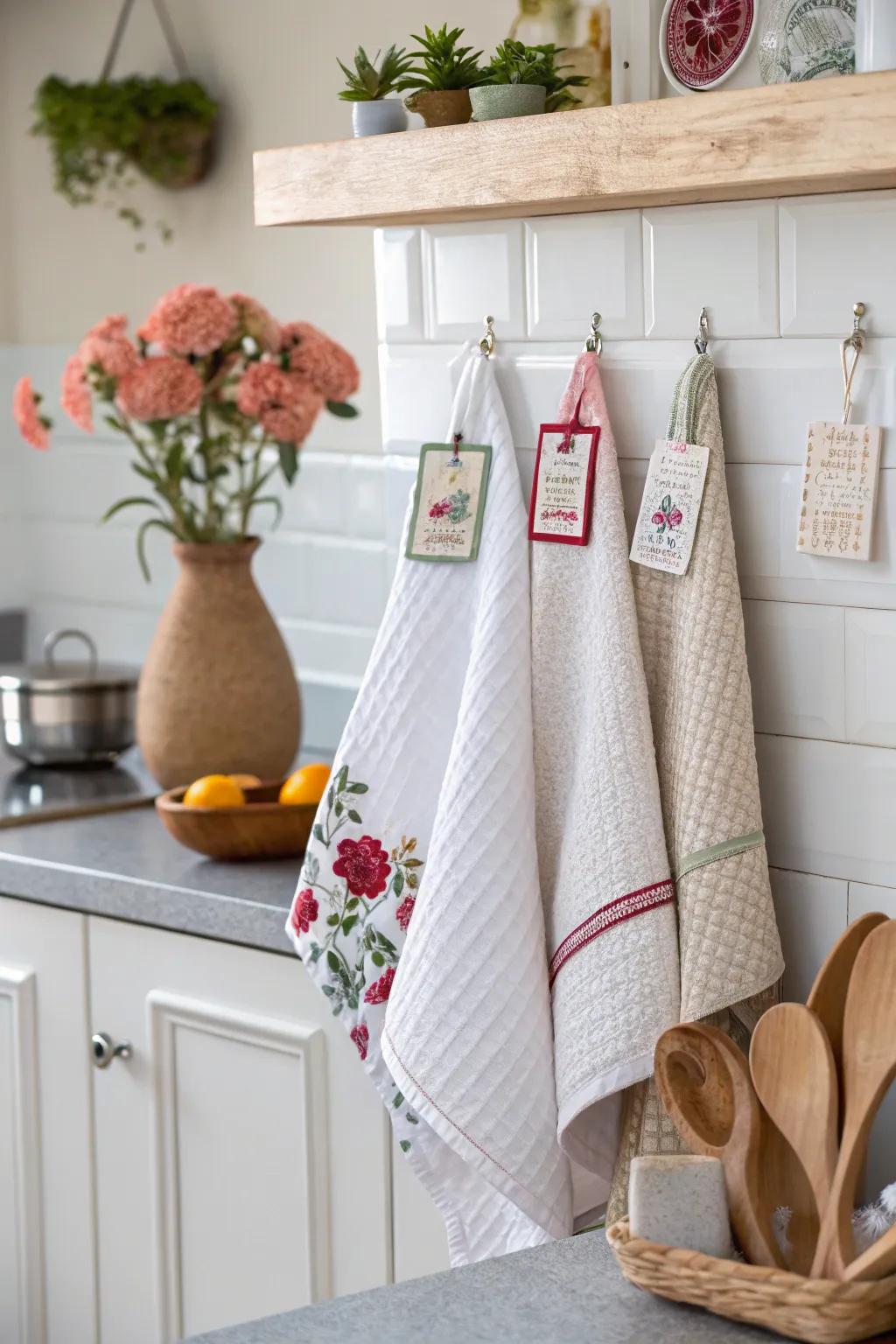 Join cloths alongside decorations for a fashionable kitchen design.