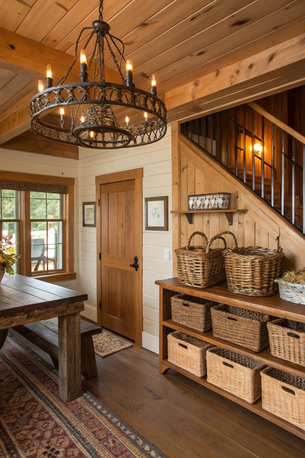 Weathered accents enrich the design with character and appeal.