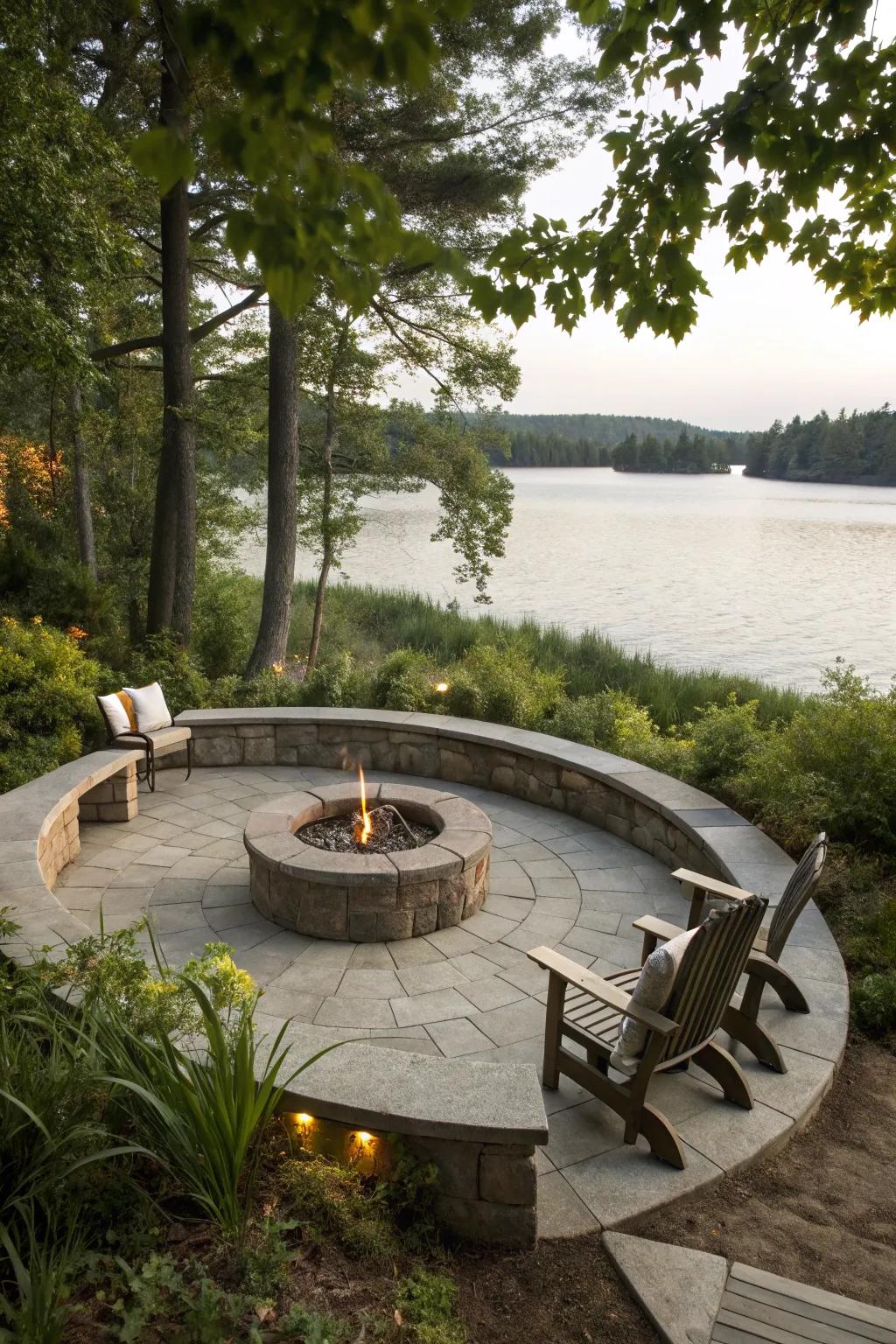 Your fire pit area is made more elegant and practical by built-in seating.