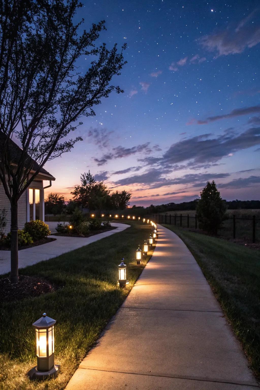 Pathway lighting designs a welcoming and secure driveway.