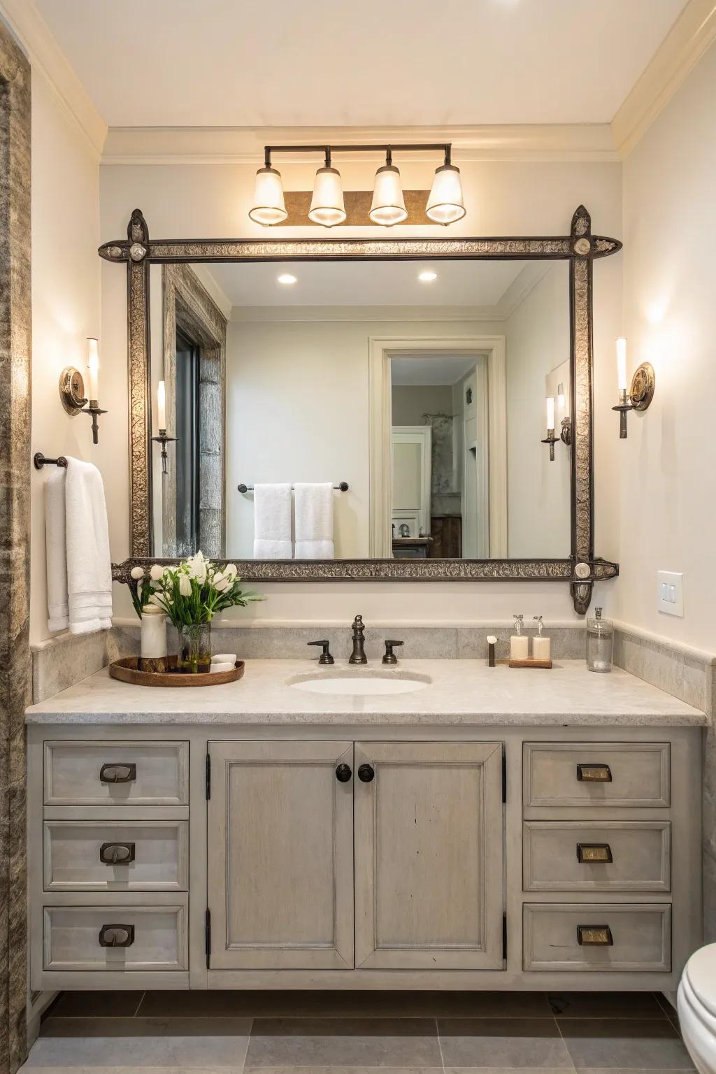 Metal fasteners can impart a minimalist yet notable feature to your mirror.