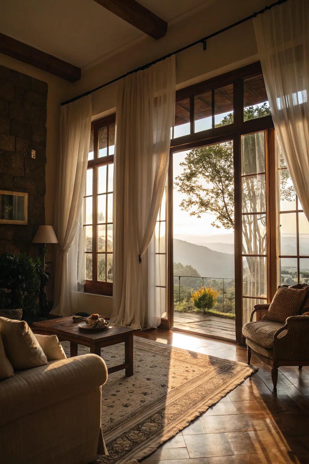 Delicate, light-permeable drapes that balance privacy with the gentle influx of sunshine.