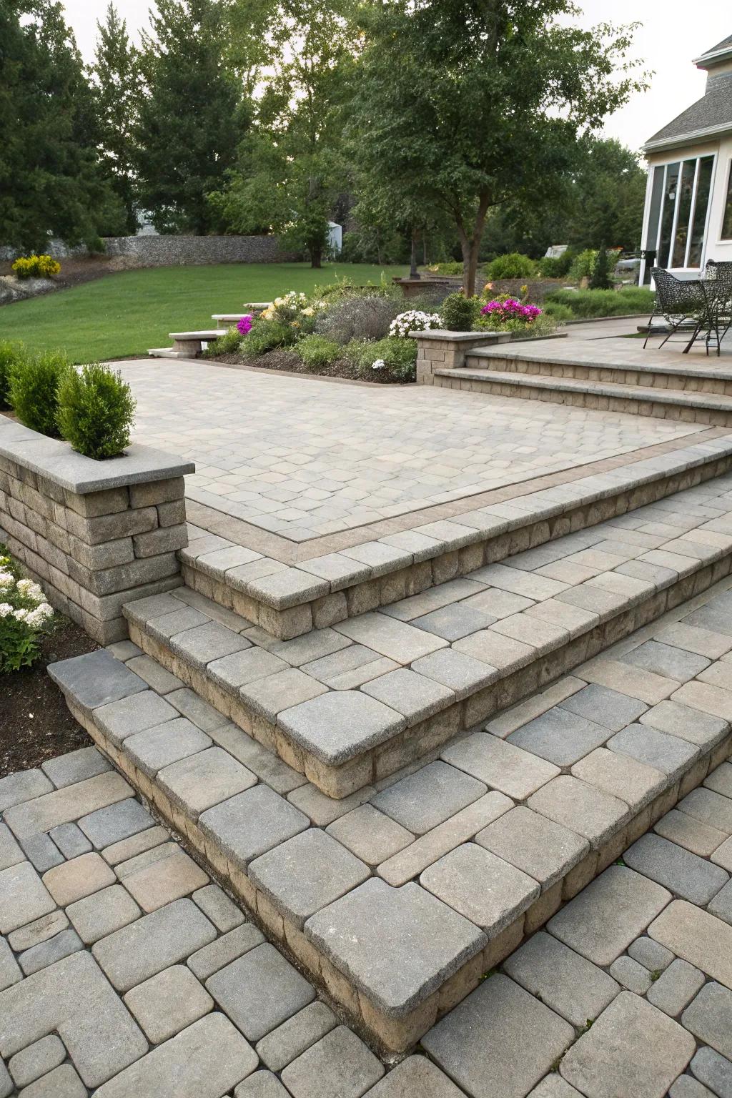 Multi-tiered patios carve out distinct and absorbing outdoor locales.