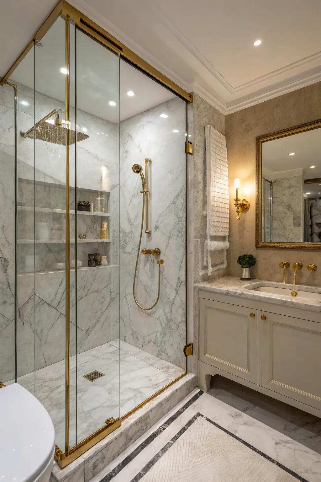 Marble and stone introduce refinement and textural interest to your shower.