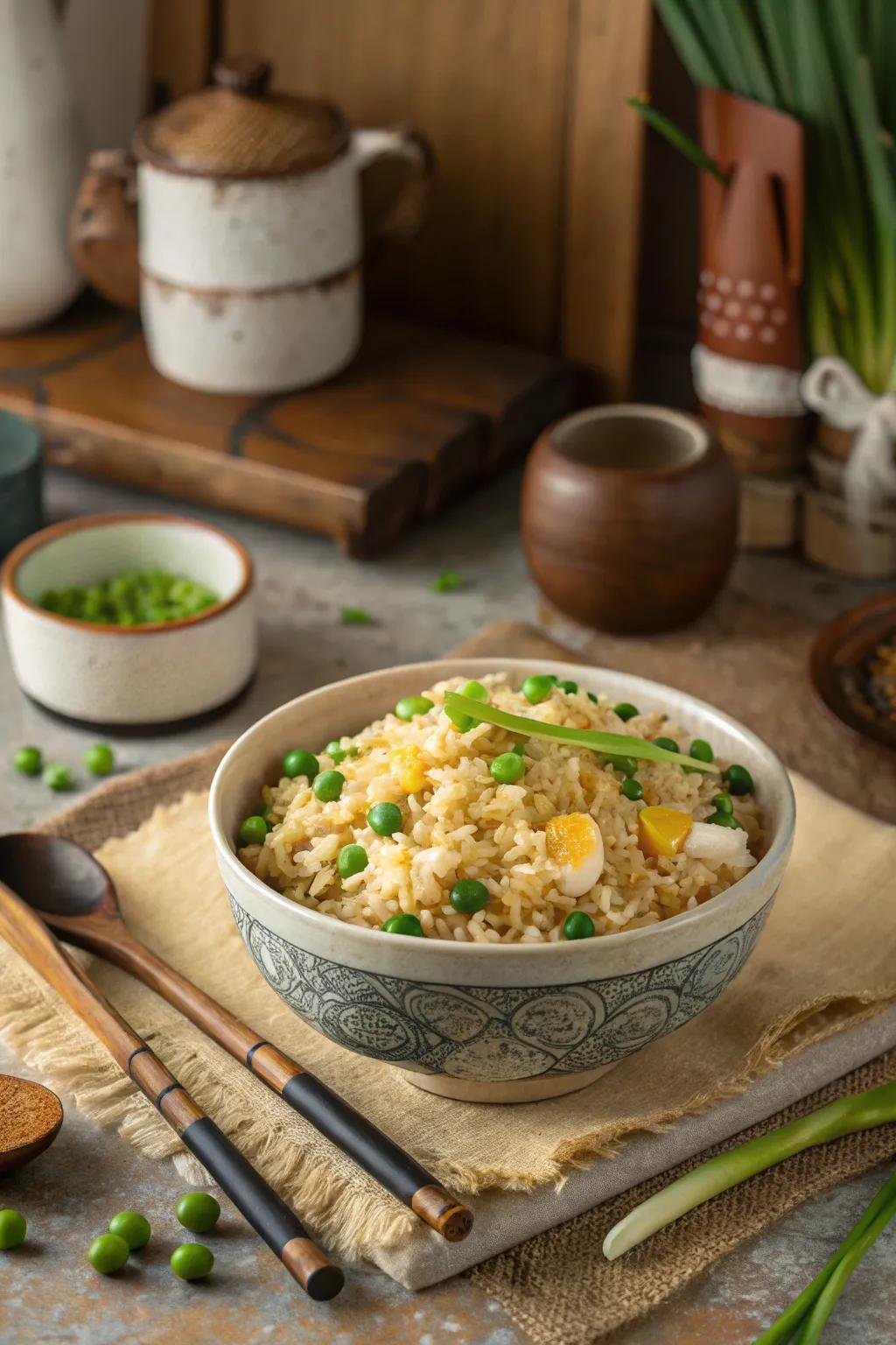 Egg fried rice, an uncomplicated yet fulfilling late-night meal.