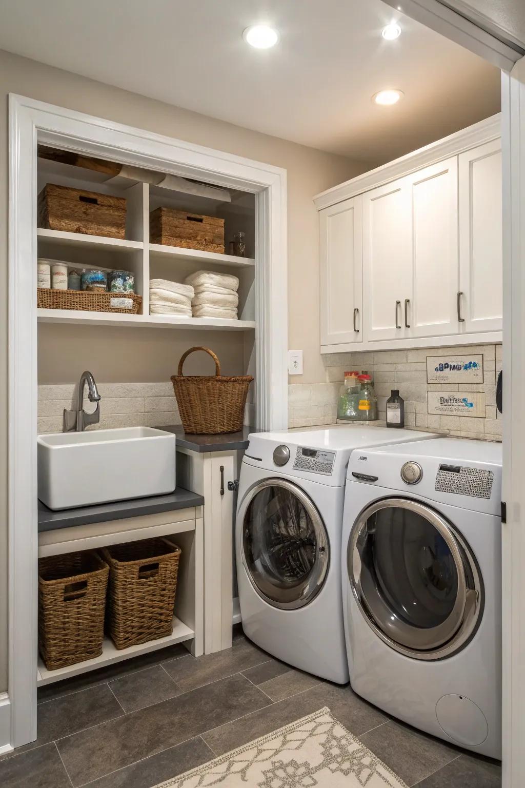 A utility sink contributes useful functionality to your washing space.