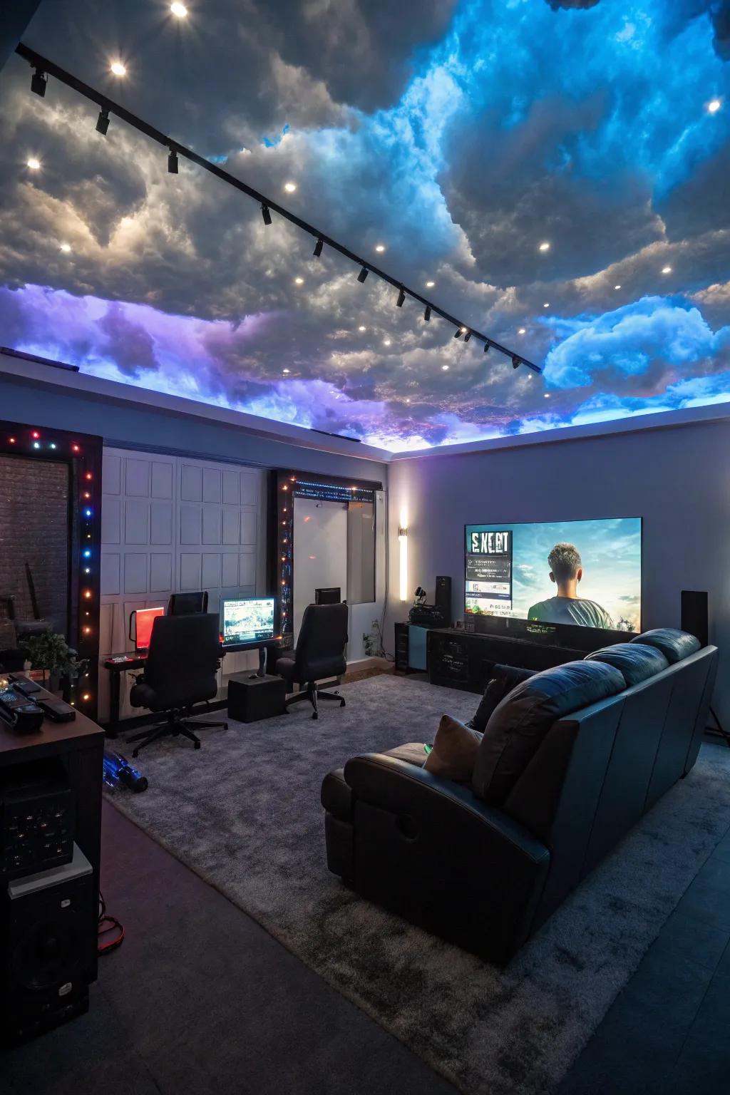 Transform your ceiling into a visual spectacle with cloud designs.
