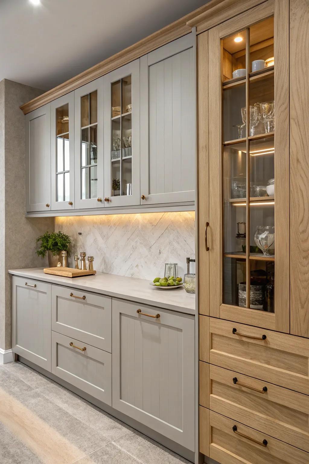 Mixed materials contribute dimension and interest to the kitchen.