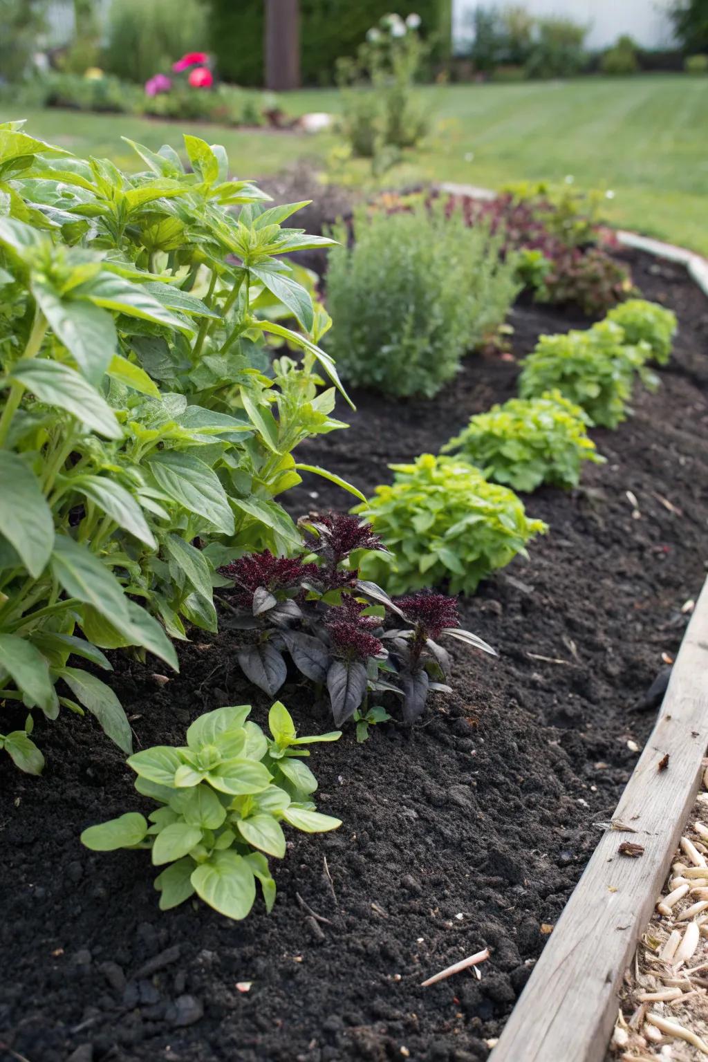 Ground cover beds aid in moisture retention and reduce unwanted growth.