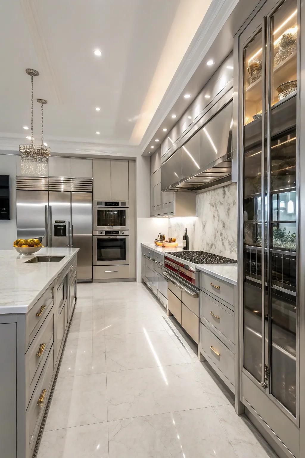 Stainless steel appliances blend seamlessly in this kitchen.