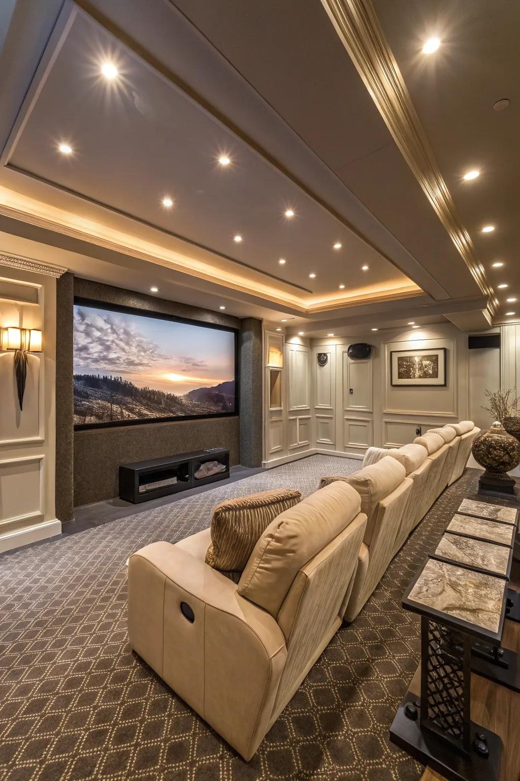 Indulge in cinematic enchantment within the comforts of your residence with a state-of-the-art subterranean theater.