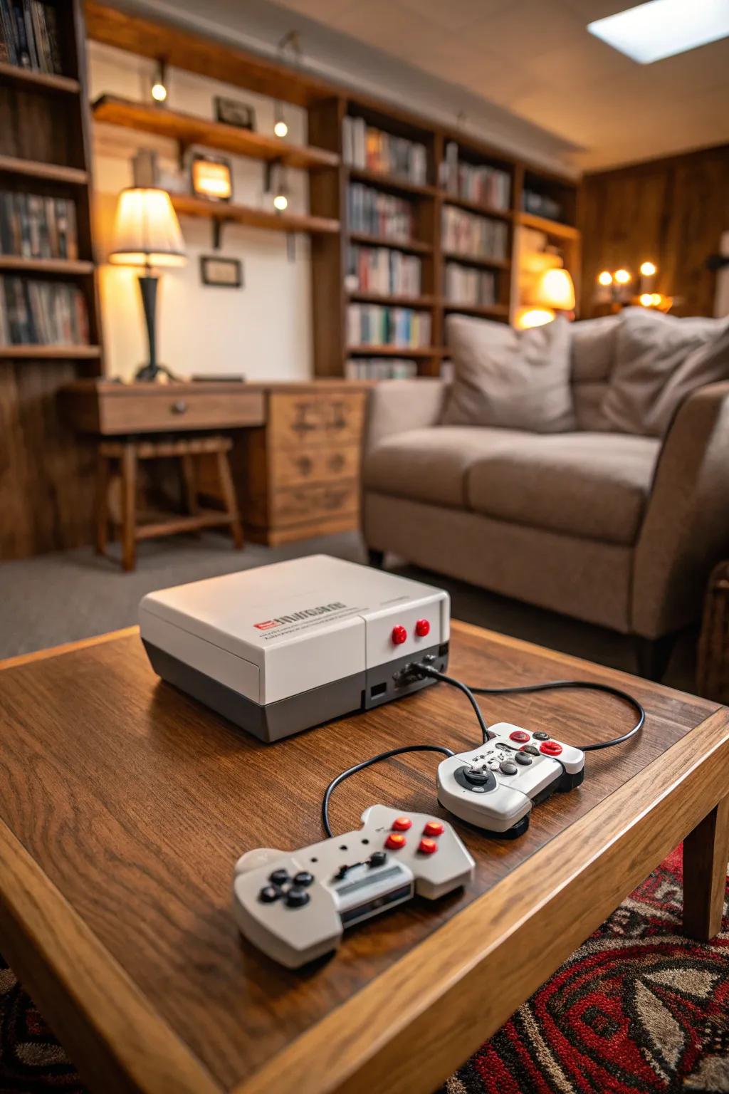A retro gaming console brings nostalgic fun to the man cave.