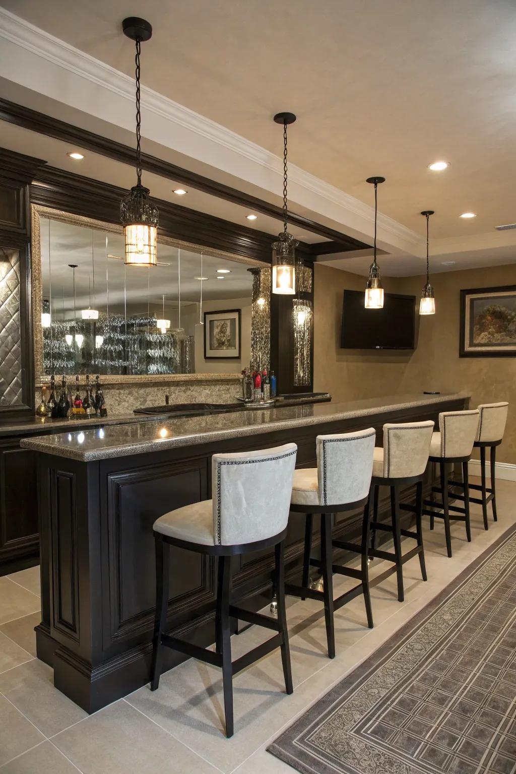 A tailored bar zone enhancing the social aspect of a man cave.