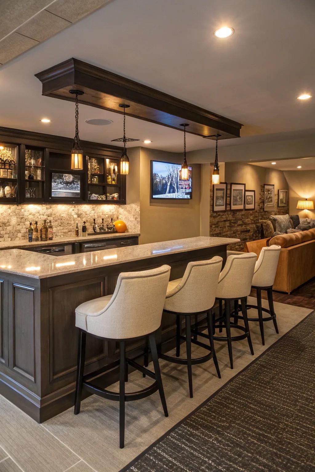 A killer bar spot perfect for entertaining in a man cave.