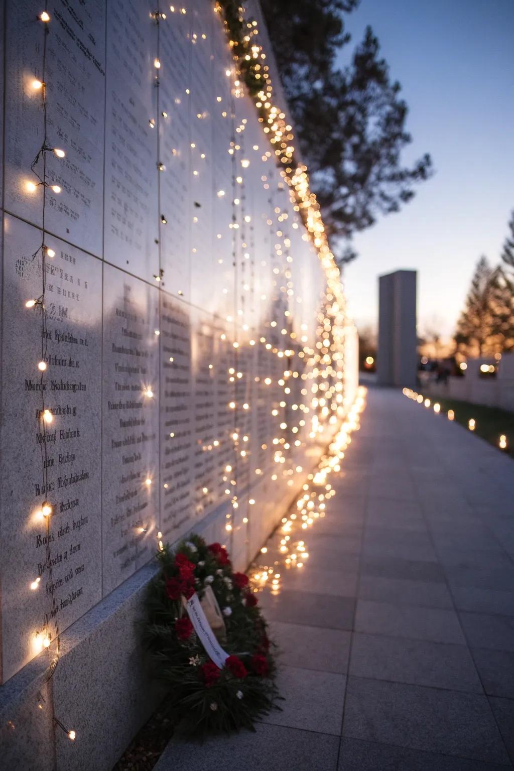 Fairy lights casting a comforting luminescence across a sincere celebration space.