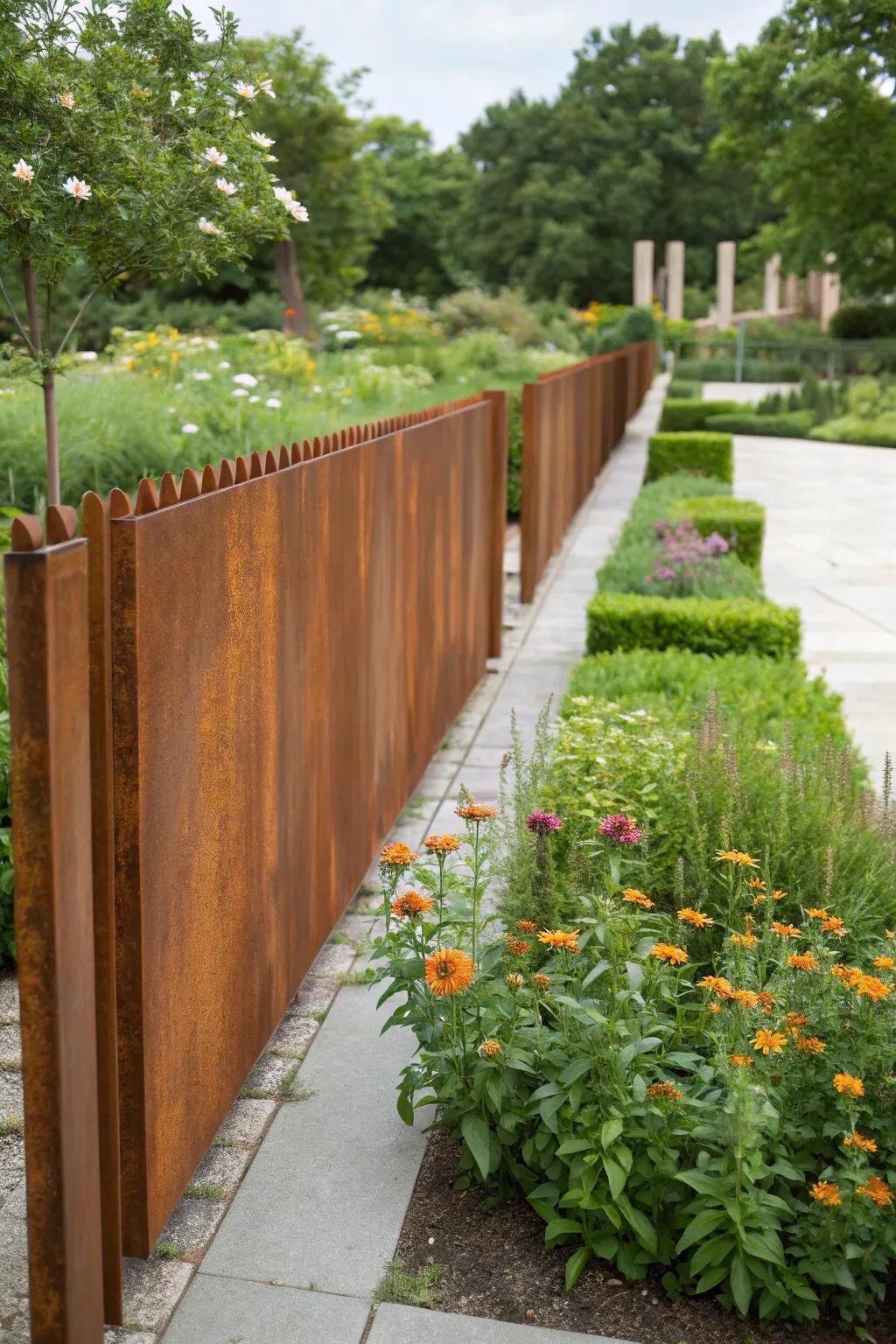 Weathered steel provides country sophistication with modern strength