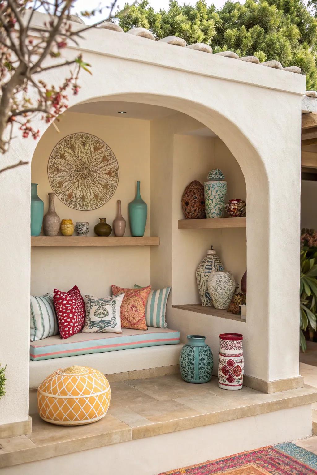 Introduce a splash of color to your neutral alcove for a modern twist.