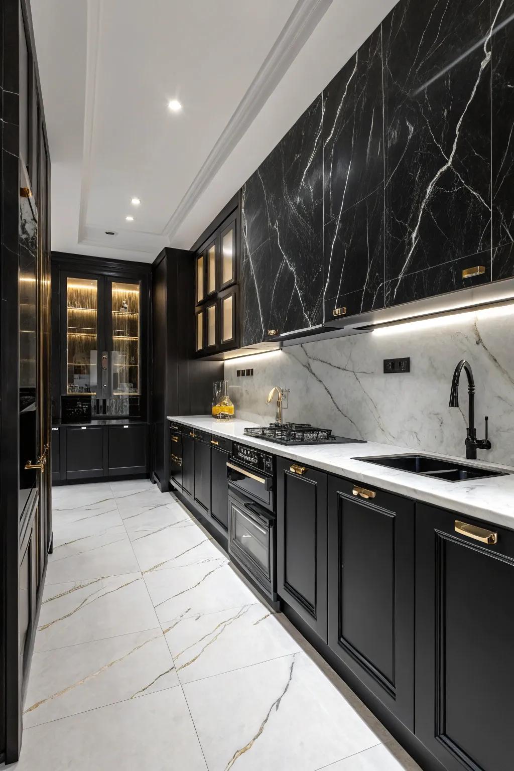 Lavish dark stone gives a touch of class to this kitchen.