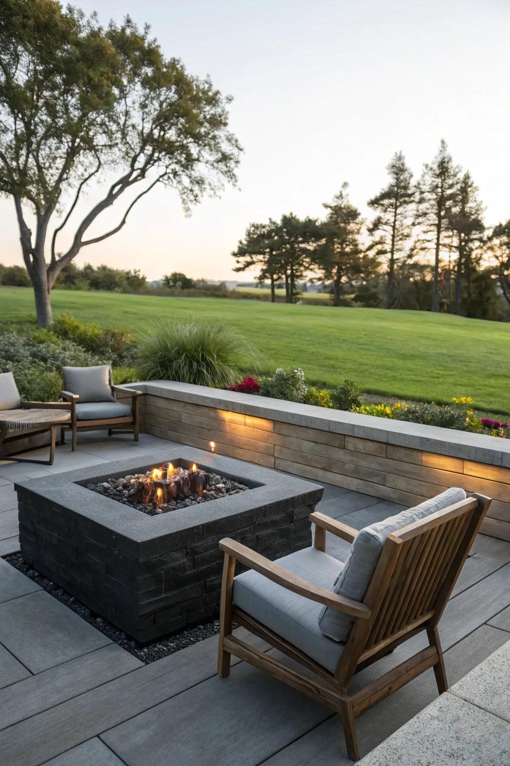 For nighttime events, a fire pit serves as a warm center point.