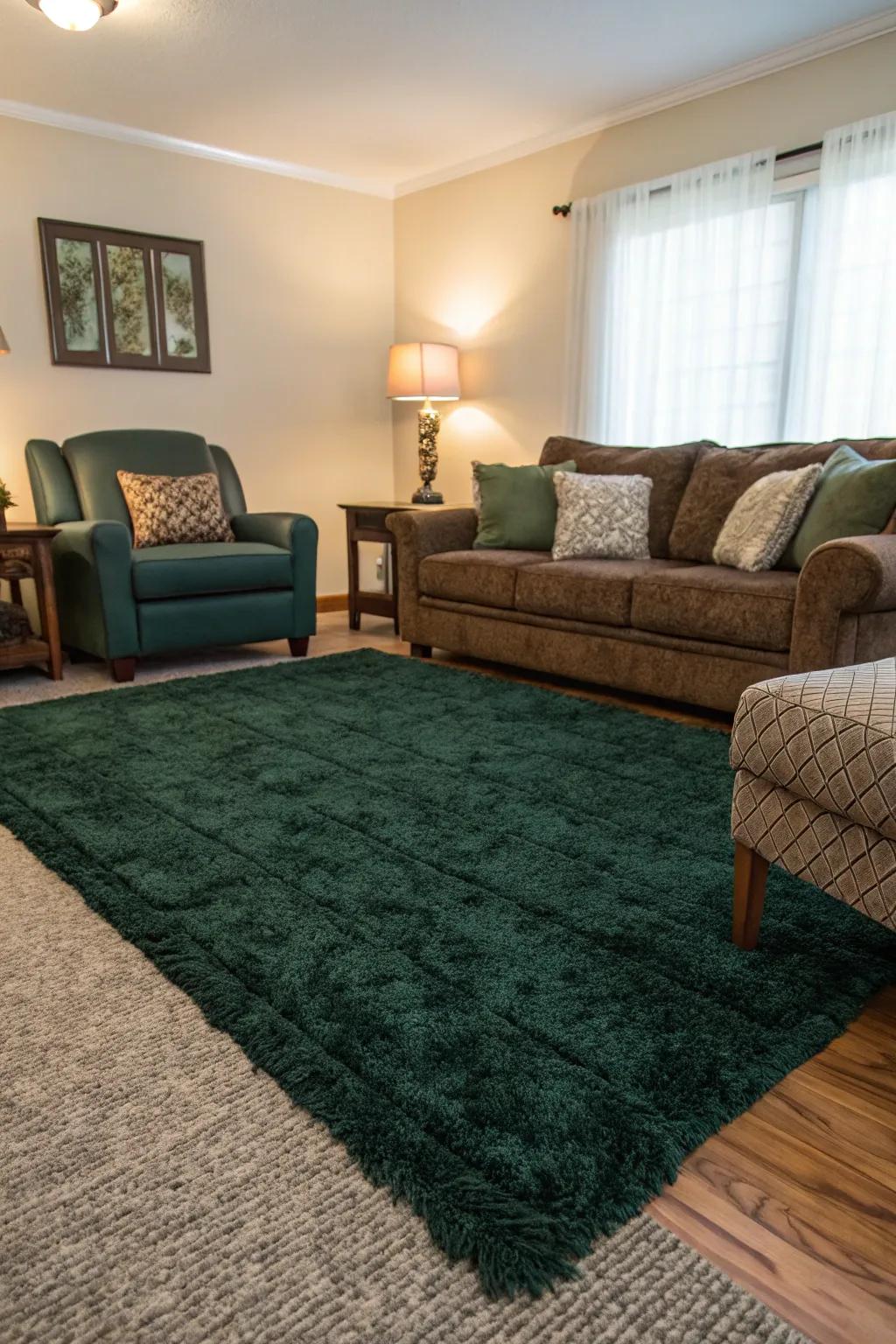A textured floor covering enriches a contemporary living space with dimension and warmth.