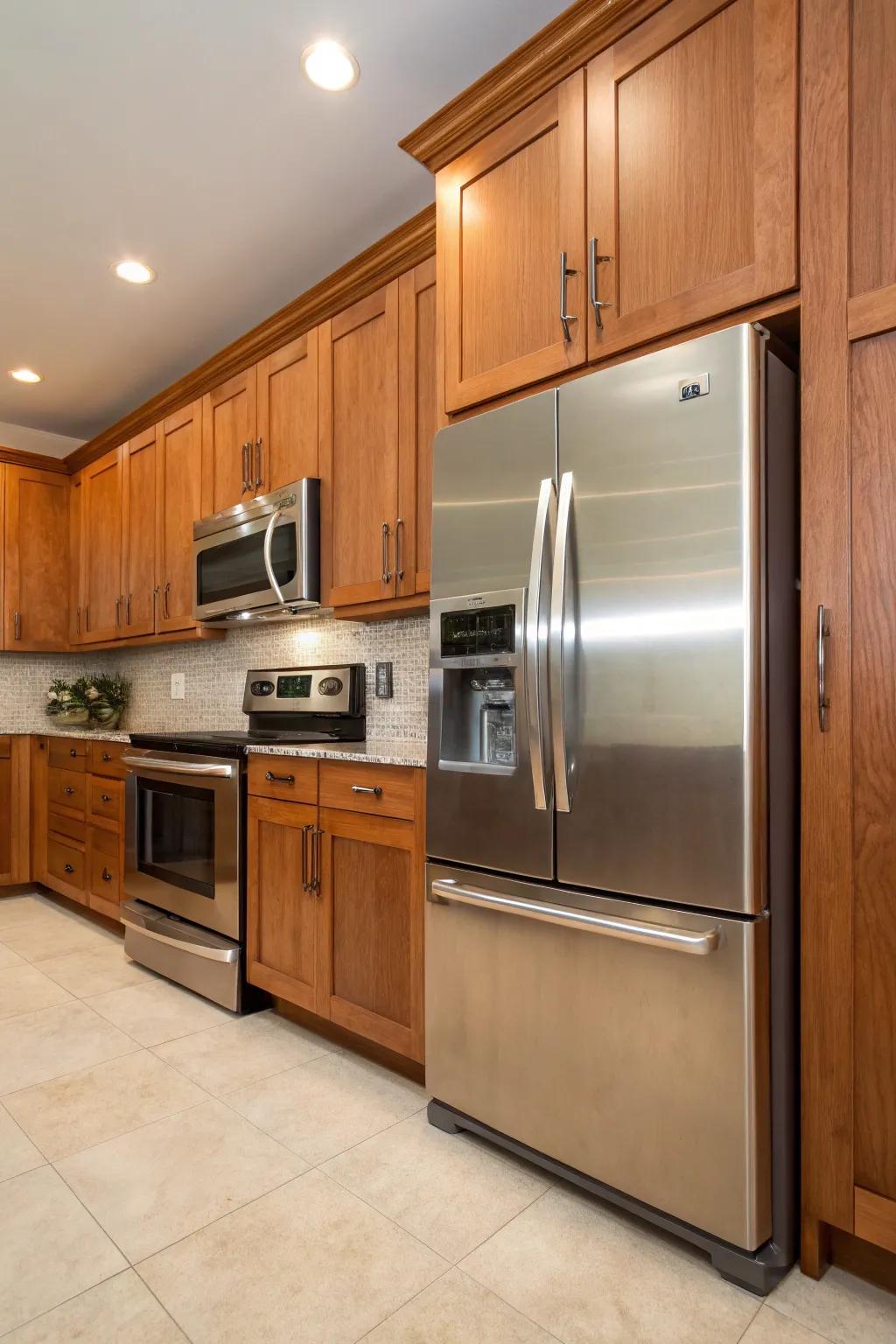 Modern appliances create a perfect balance with rustic settings.