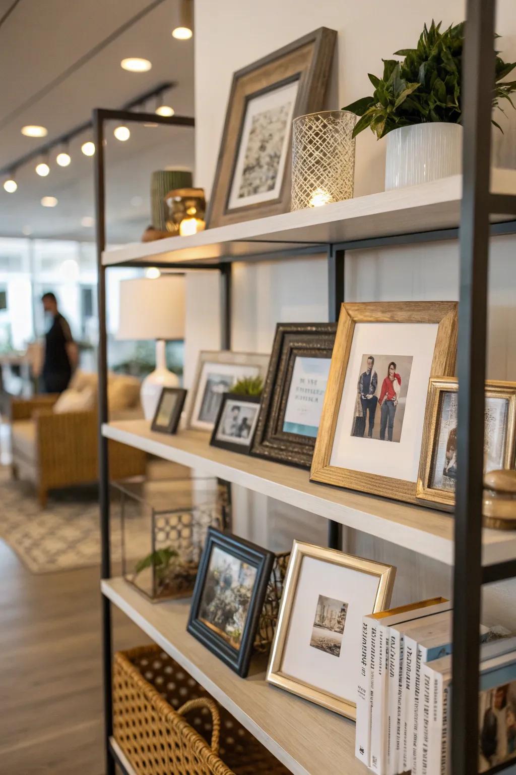 Personalize your shelves with cherished art and photos.