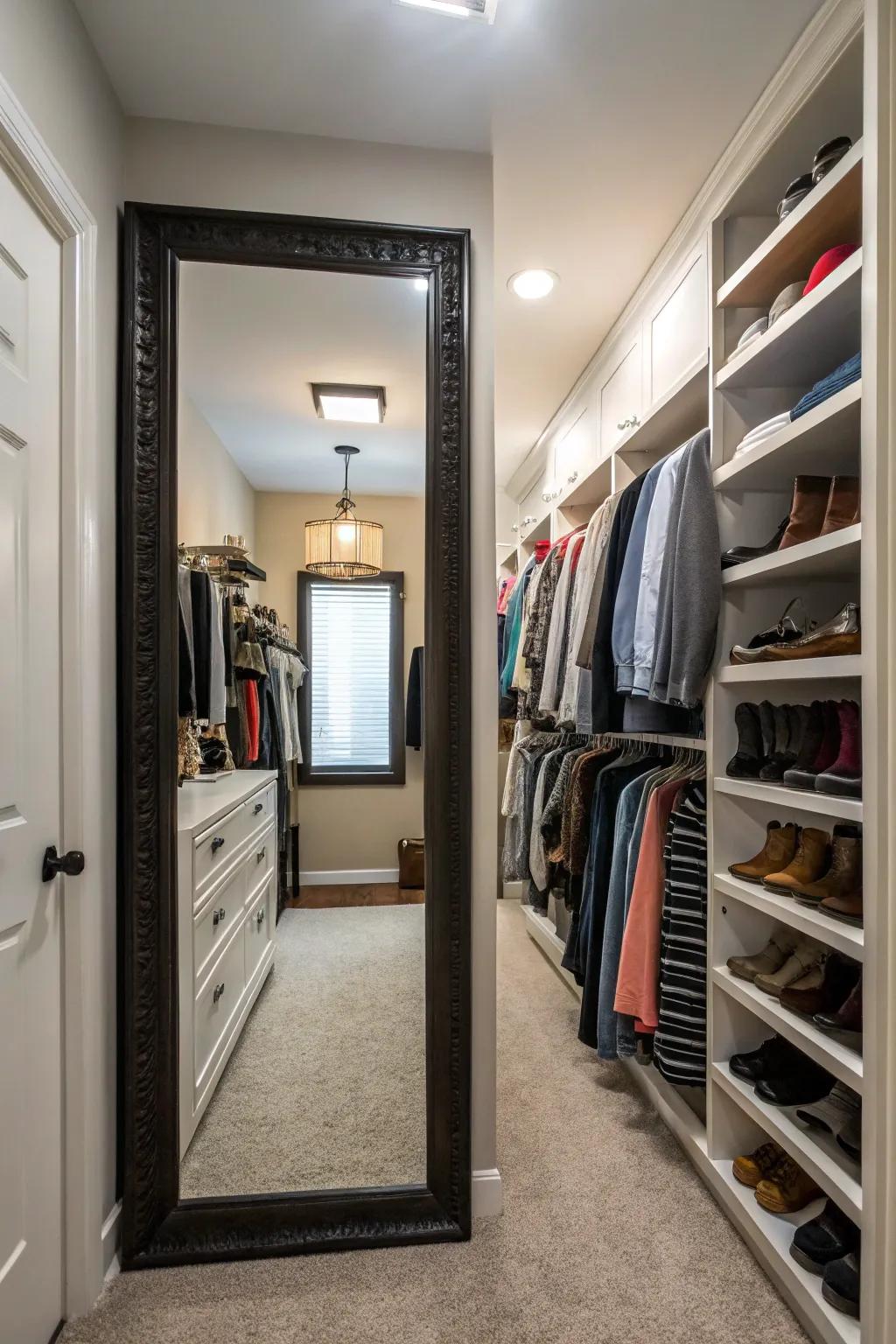 A mirror enhances expanse and illumination inside your wardrobe.