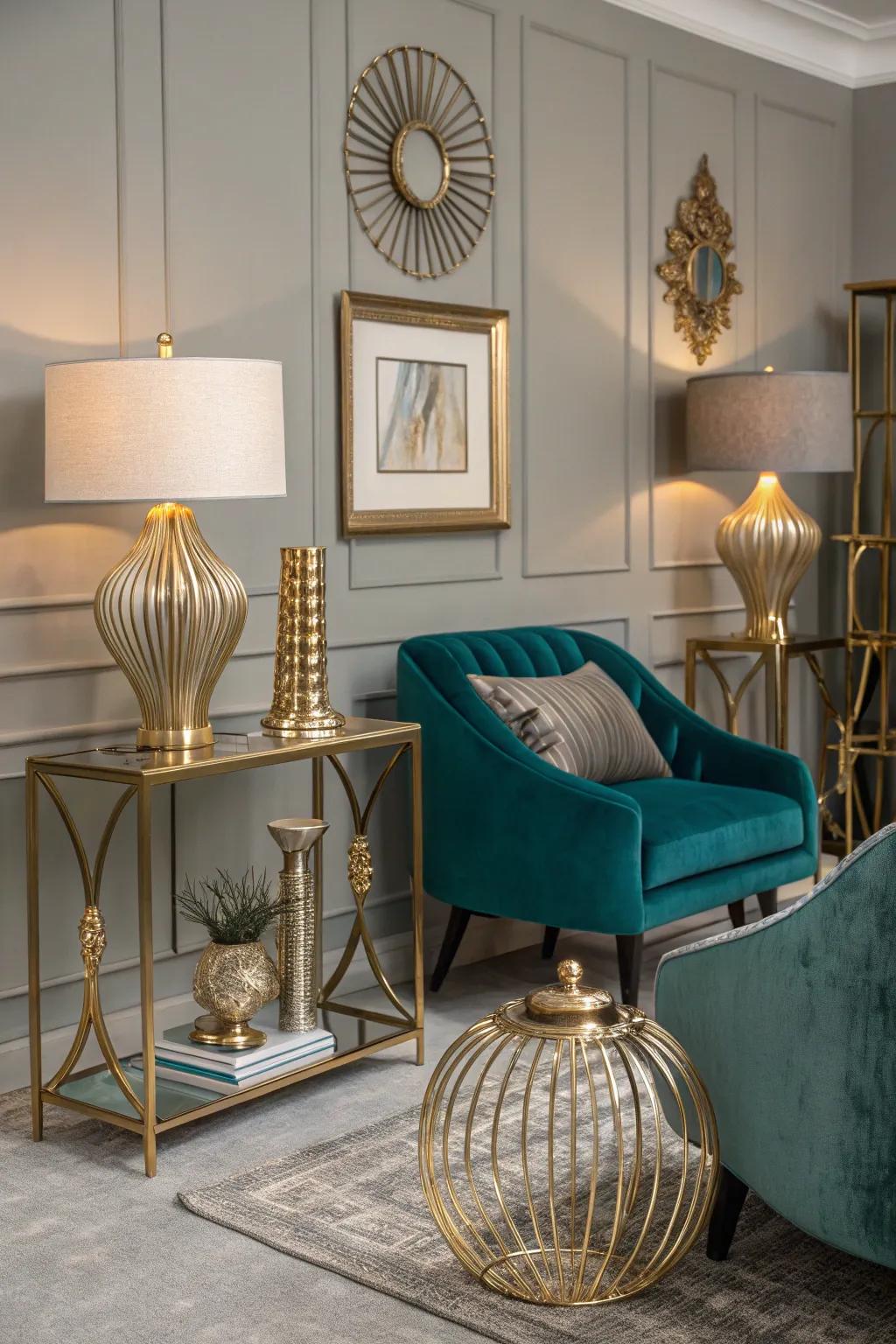 Radiant accents improve the appeal of an aquamarine and ash family room.