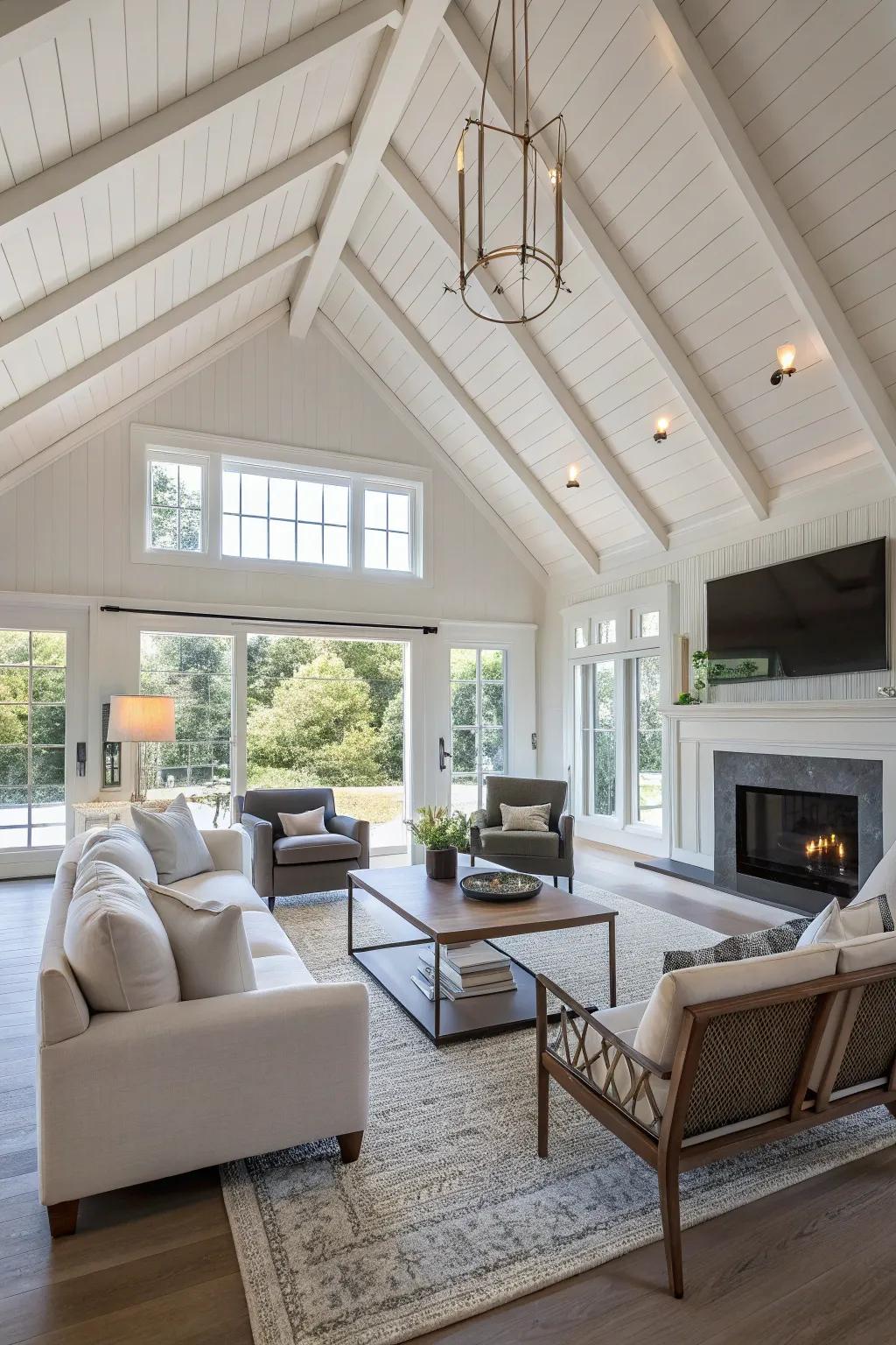 An open layout enhances the airy feel of this elegant living room.