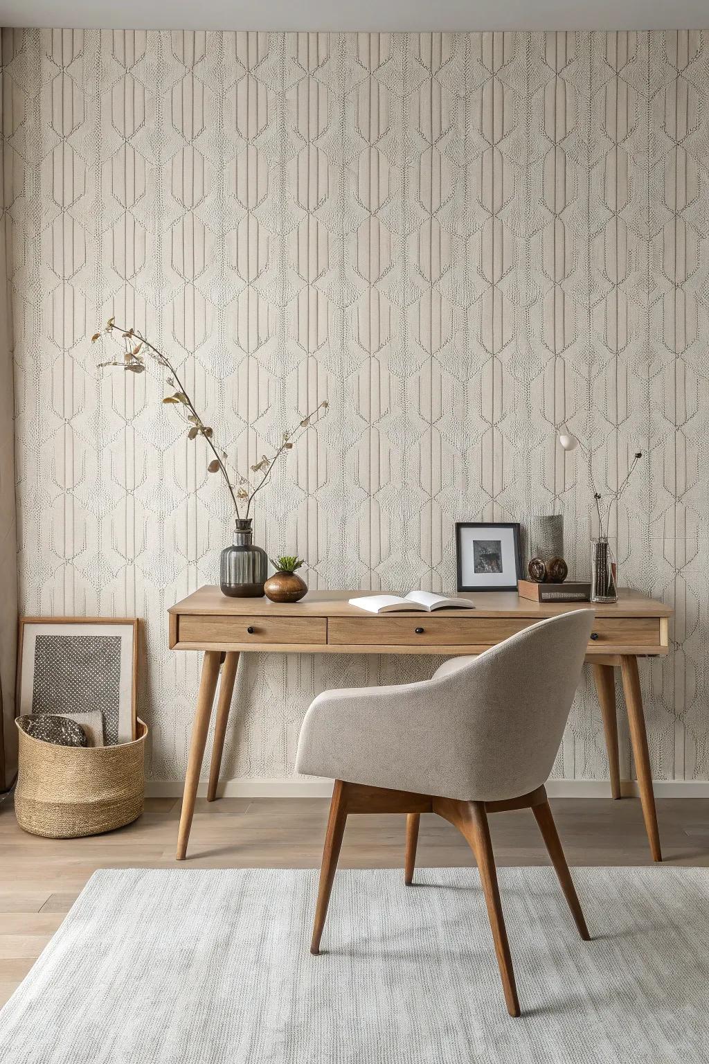 Layered wallcovering adds dimension to a minimalist room.
