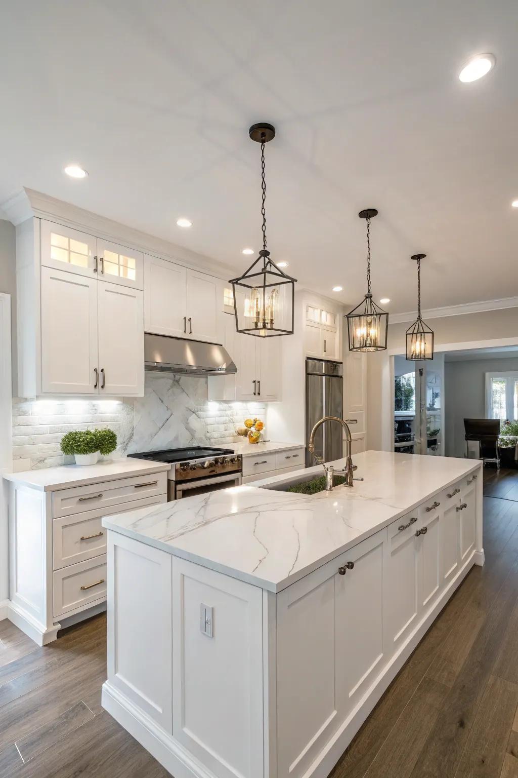 Strategic lighting shows off the kitchen's best qualities.