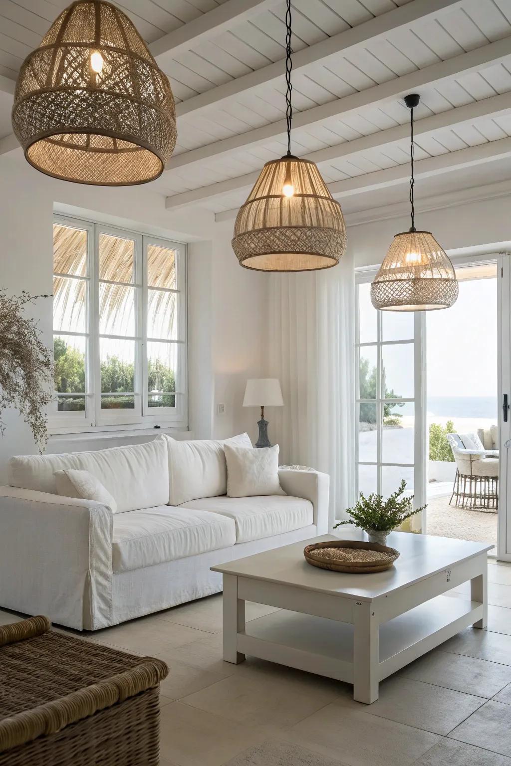 Stratified illumination elevates the ambiance in a contemporary white lounge.