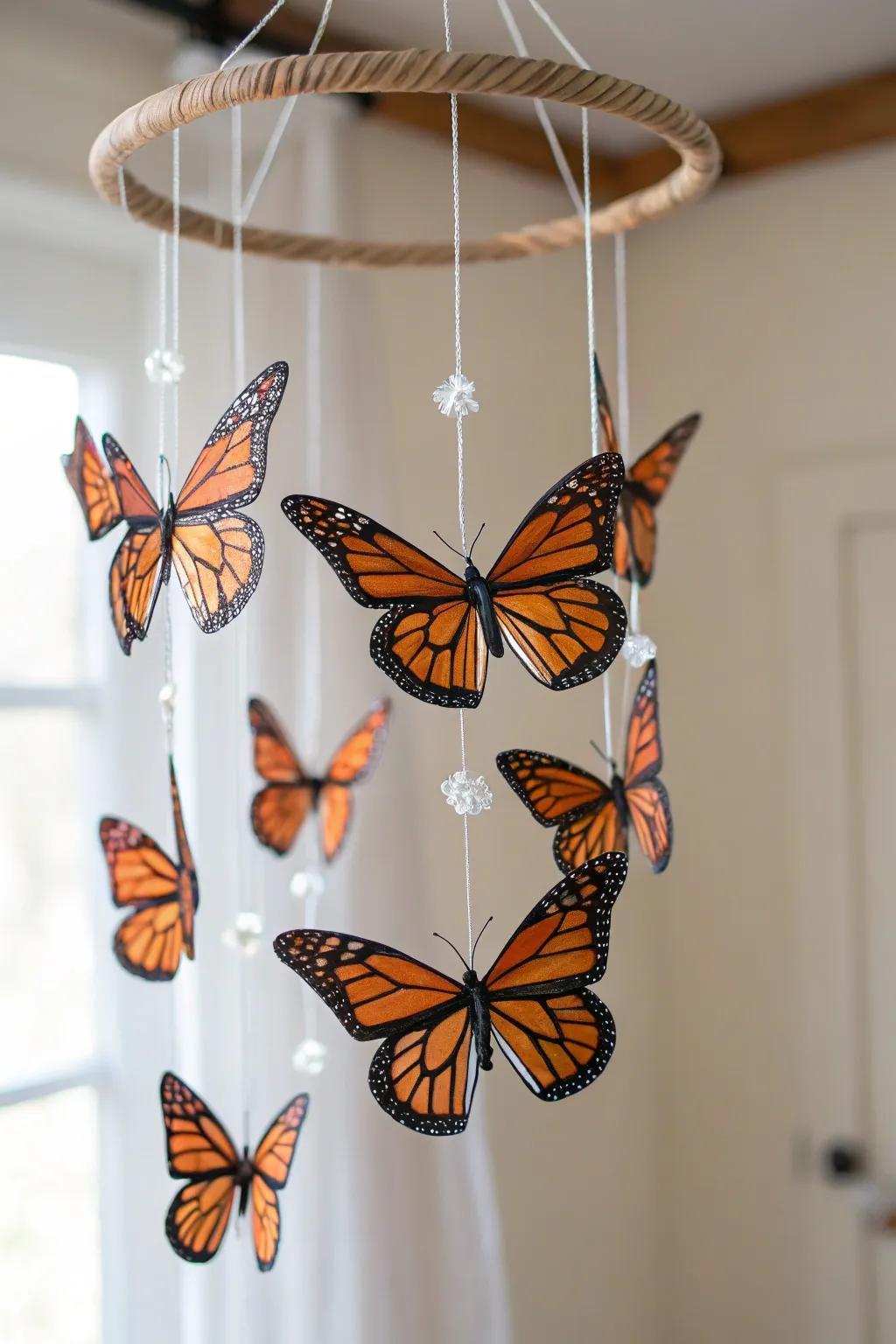 Revamp any milieu with the enchanting refinement of a Monarch Butterfly Mobile Ornament.