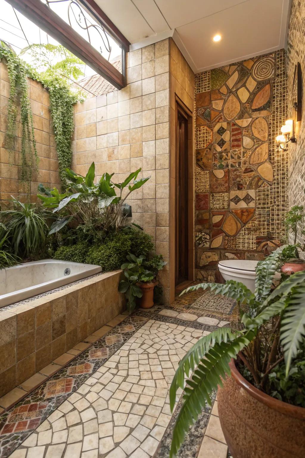 Find tranquility through mosaic tiles featuring nature-inspired and earthy shades.