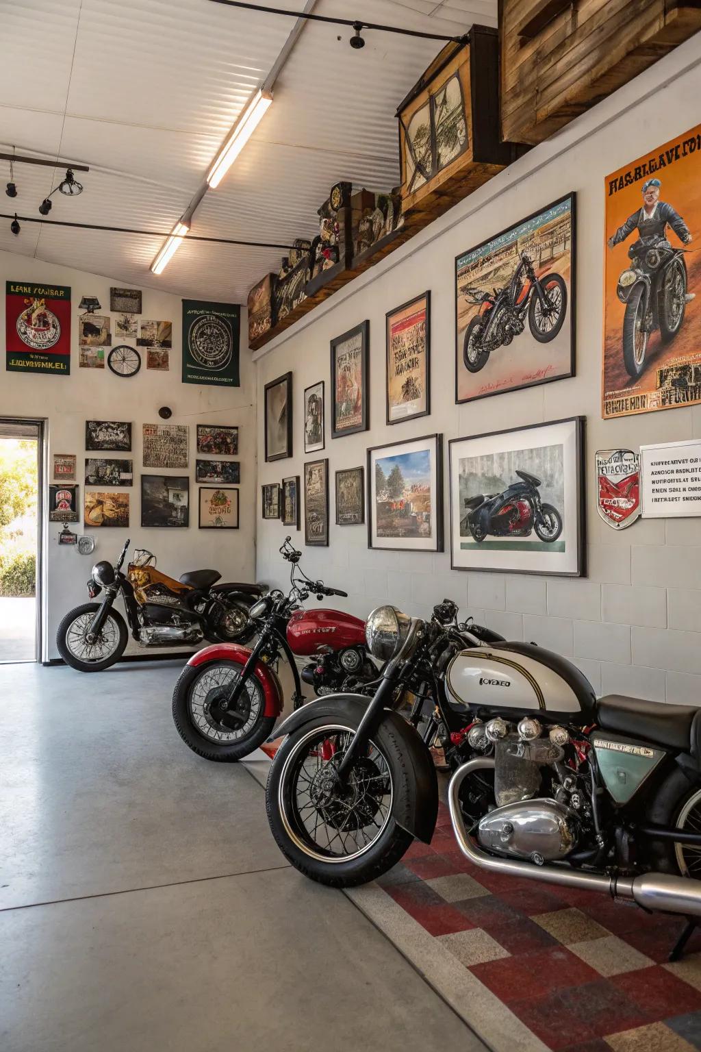 A garage revamped into a moto exhibit.