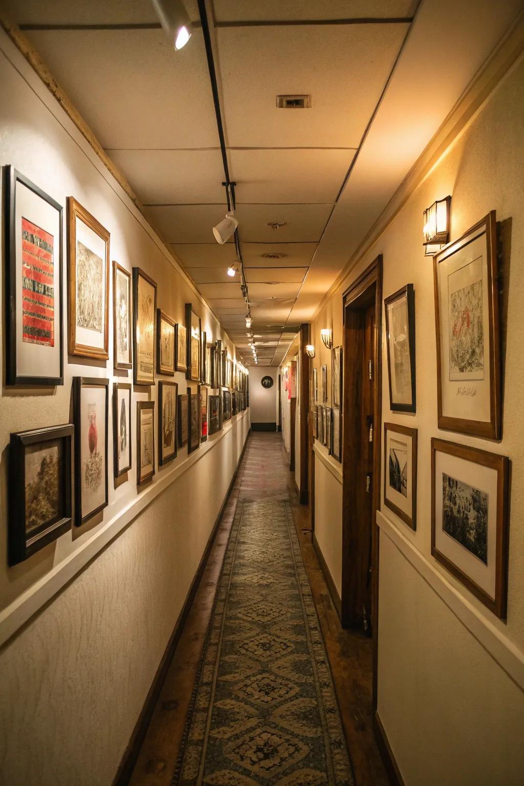 Change your hallway into a personalized art exhibition with well-selected pieces.