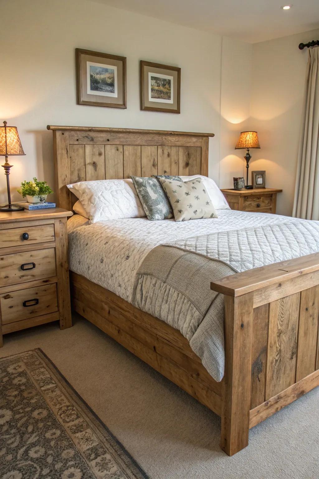 Reclaimed wood adds warmth and character to this bedroom.