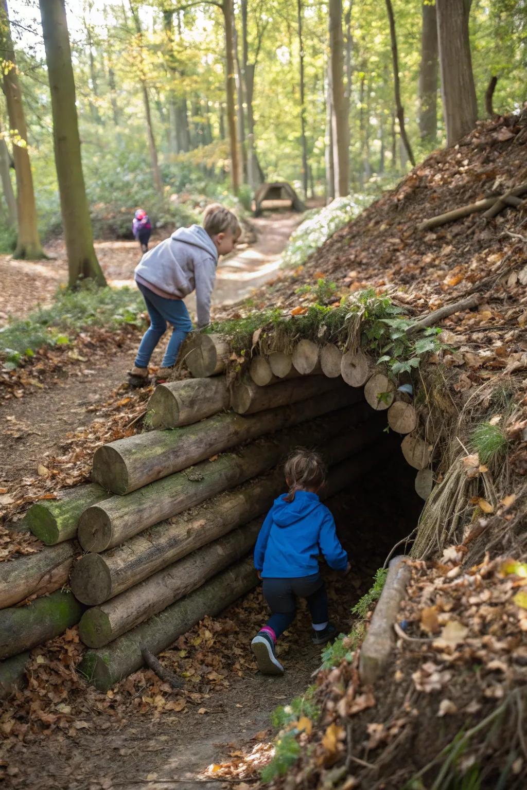 Log tunnels offer a magical hideaway.