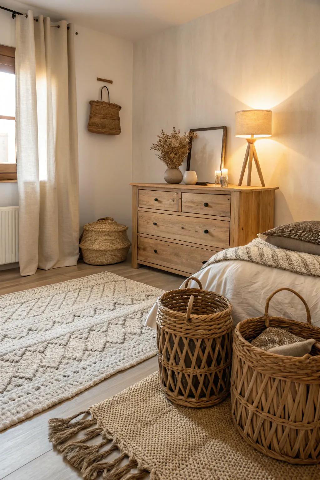 Natural materials add an organic element to the bedroom.