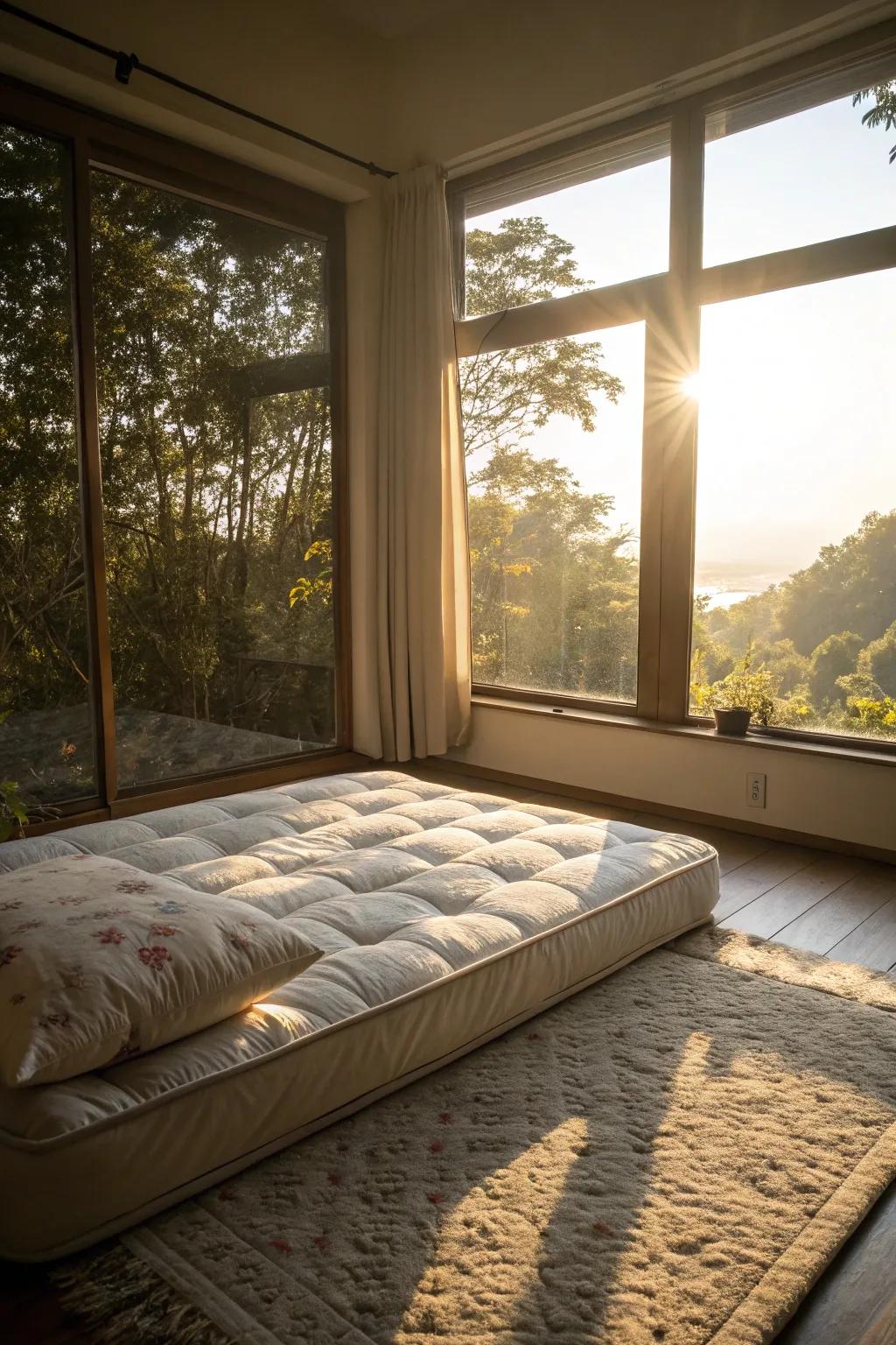 The use of natural light offers a sense of warmth and brightness in your resting space.
